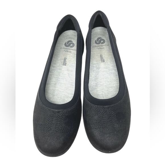 Clarks Ayla Low Black Nubuck Slip On Ballet Flats - Picture 2 of 5
